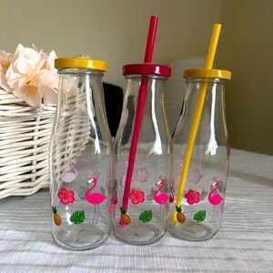 Vintage Flamingo glass cups with straw